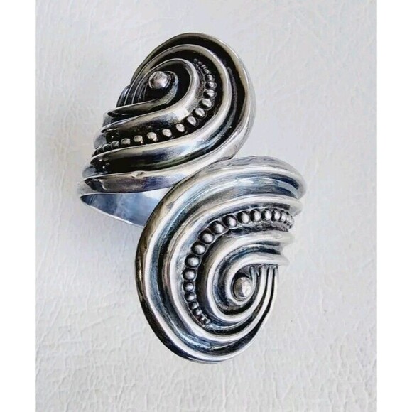 Vintage Sterling 925 Hinged Bypass Clamper Cuff Dotted Bracelet Mexico 36.35g - Picture 2 of 11